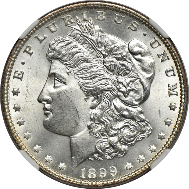 1881-CC MS-64, 1890-S MS-64+, and an 1899 MS-64+, all NGC