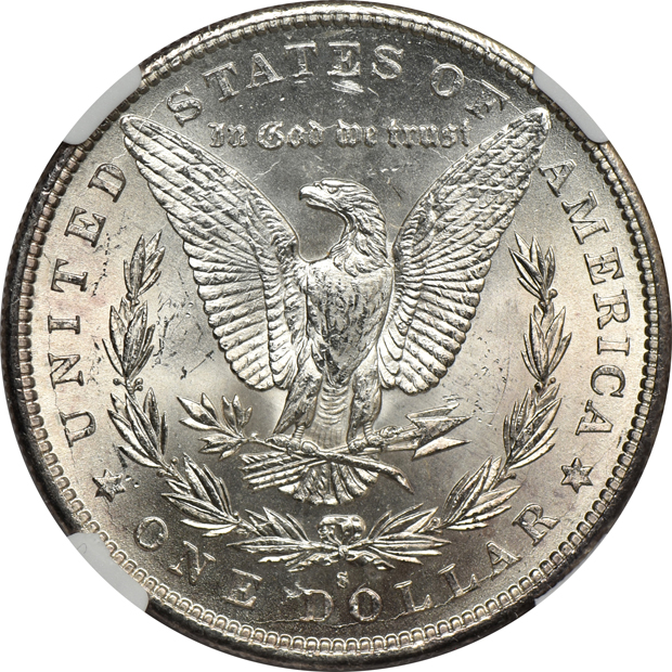 1881-CC MS-64, 1890-S MS-64+, and an 1899 MS-64+, all NGC