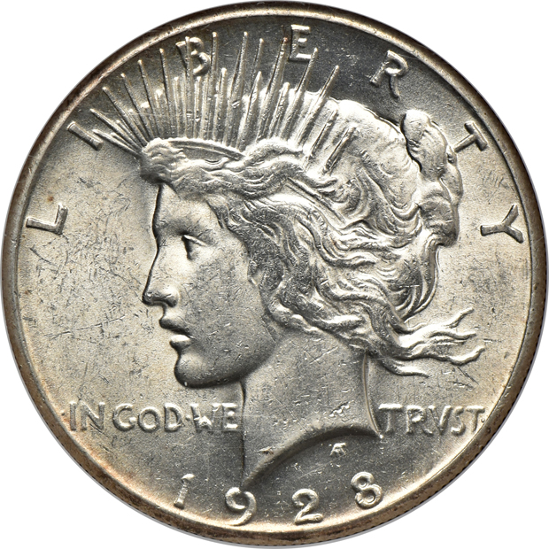 Two certified Liberty nickels and two certified Peace silver dollars