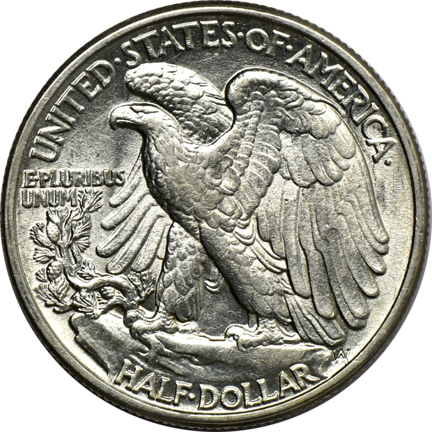 Group of a hundred AU/BU Walking Liberty half-dollars