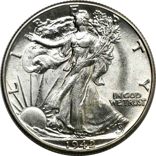 Group of a hundred AU/BU Walking Liberty half-dollars