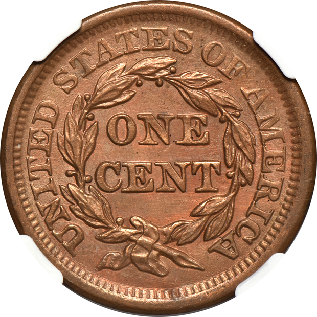 1852 MS-62 BN, and an 1857 Small Date UNC details/cleaned, both NGC