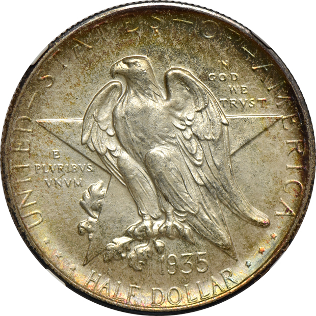 1924 Huguenot, 1933-D Oregon Trail, and a 1935-S Texas, all NGC MS-66