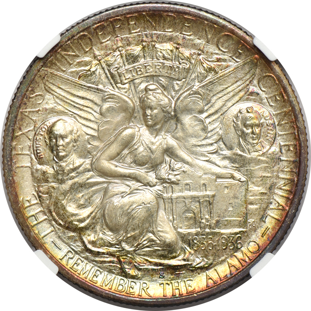 1924 Huguenot, 1933-D Oregon Trail, and a 1935-S Texas, all NGC MS-66