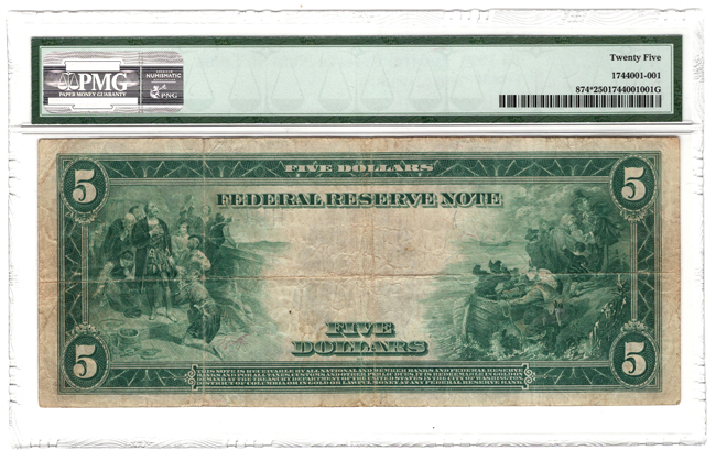 1914 $5 St. Louis Blue Seal Star Fr# 874* - PMG VF-25
