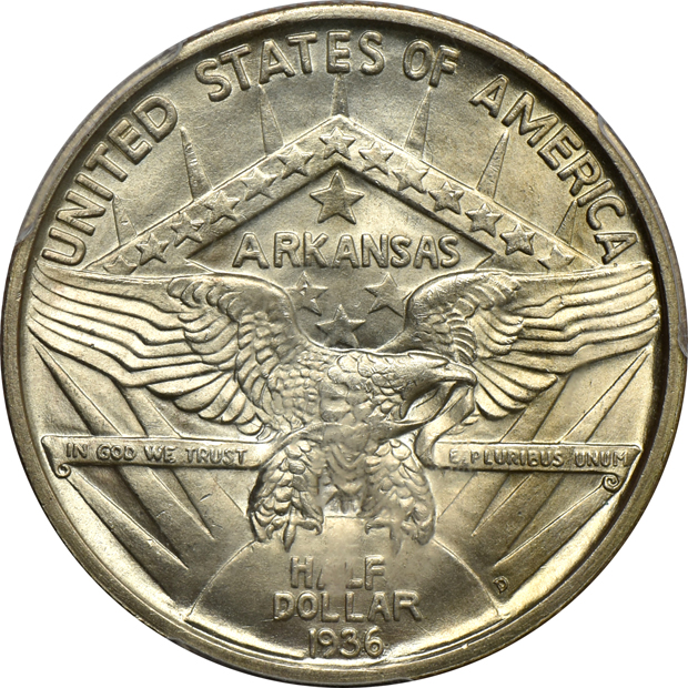 1926-S Oregon MS-65, and a 1936-D Arkansas MS-66, both PCGS