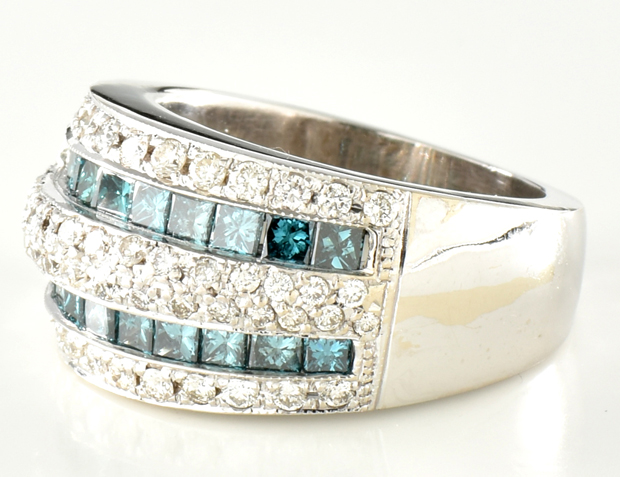 14K White Gold Blue and White Diamond Band