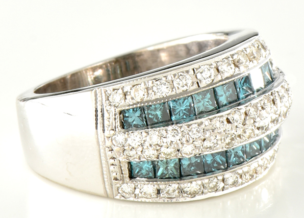 14K White Gold Blue and White Diamond Band