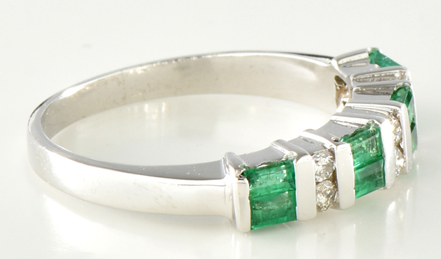 14K White Gold Diamond and Emerald Band