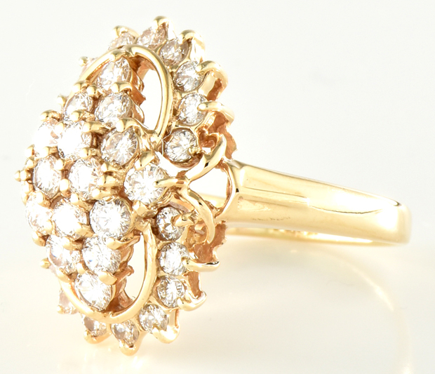 14K Yellow Gold Diamond Cluster Ring