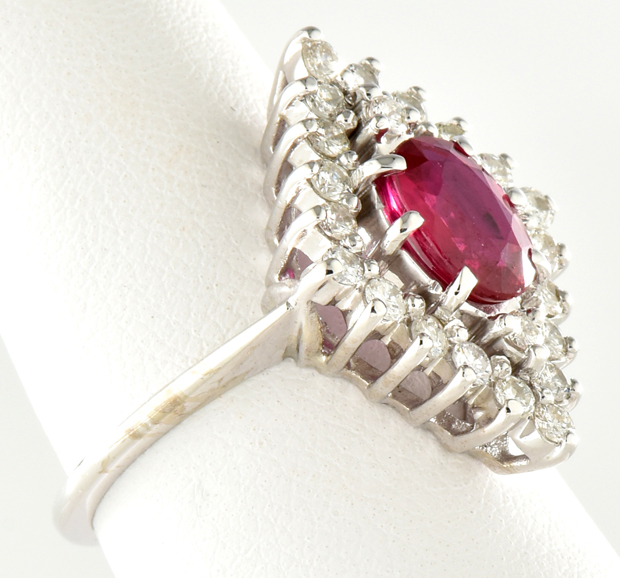 14K White Gold Diamond and Ruby Ring