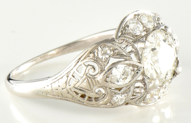 Platinum Diamond Vintage Ring with a 1.12 Carat Old European Cut Round GIA #2175789123