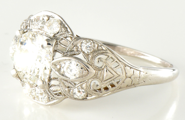 Platinum Diamond Vintage Ring with a 1.12 Carat Old European Cut Round GIA #2175789123
