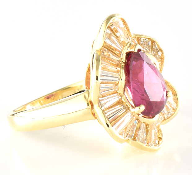 18K Yellow Gold Diamond and Ruby Ballerina Ring