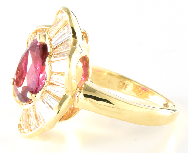 18K Yellow Gold Diamond and Ruby Ballerina Ring
