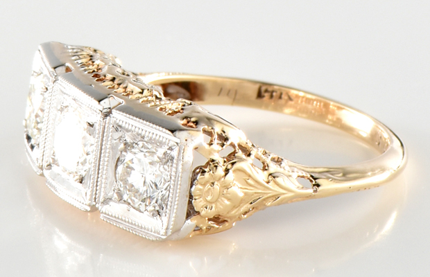 14K Two-Tone Three Stone Diamond Ring