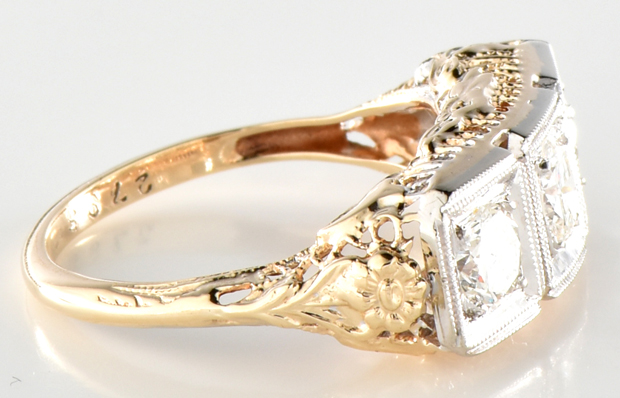 14K Two-Tone Three Stone Diamond Ring