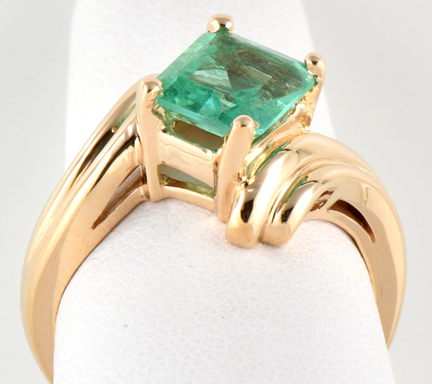 14K Yellow Gold Ring with a 1.47 Carat Octagonal Emerald GIA #2181541854 