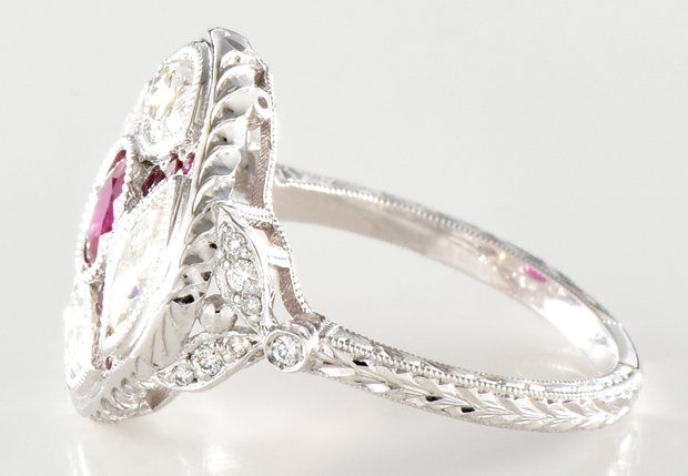 14K White Gold Diamond and Ruby Ring