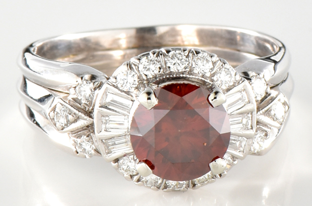 14K White Gold Treated Brownish Orangy Pink Diamond Ring