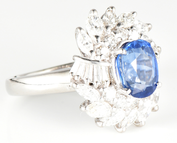 Platinum Diamond Ring with a 2.33 Carat Blue Sapphire GIA #2185611874