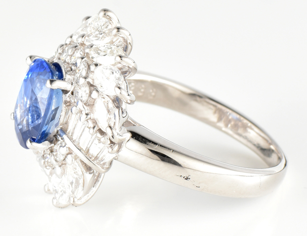 Platinum Diamond Ring with a 2.33 Carat Blue Sapphire GIA #2185611874