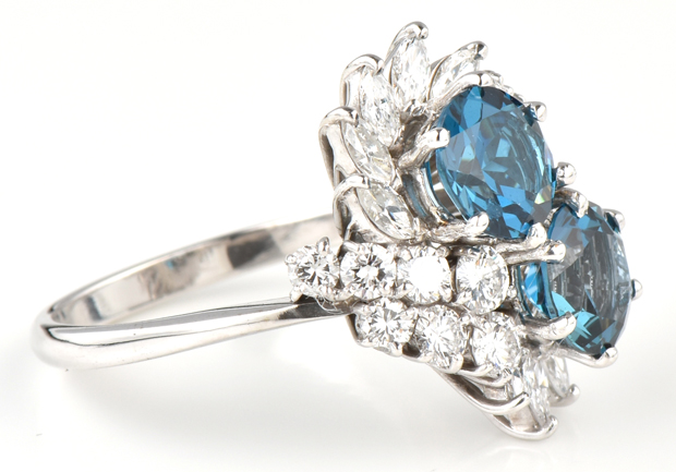 14K White Gold Diamond and London Blue Topaz Ring