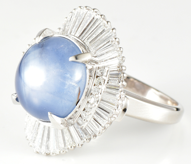 Platinum Diamond Star Sapphire and Diamond Ring