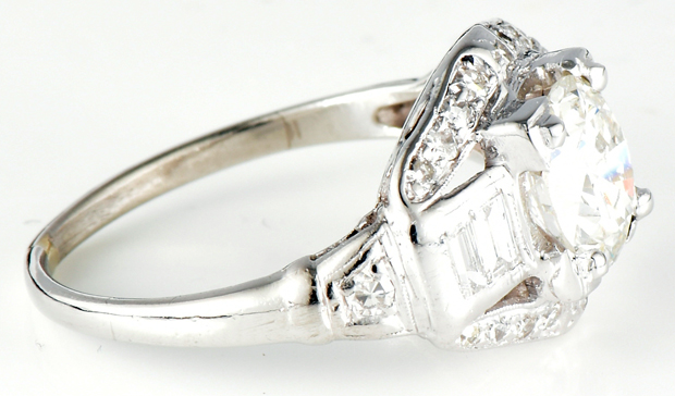 Platinum Vintage Diamond Ring with a 1.30 Carat Circular Brilliant GIA #2185195094
