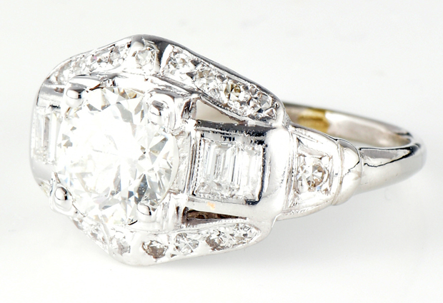Platinum Vintage Diamond Ring with a 1.30 Carat Circular Brilliant GIA #2185195094