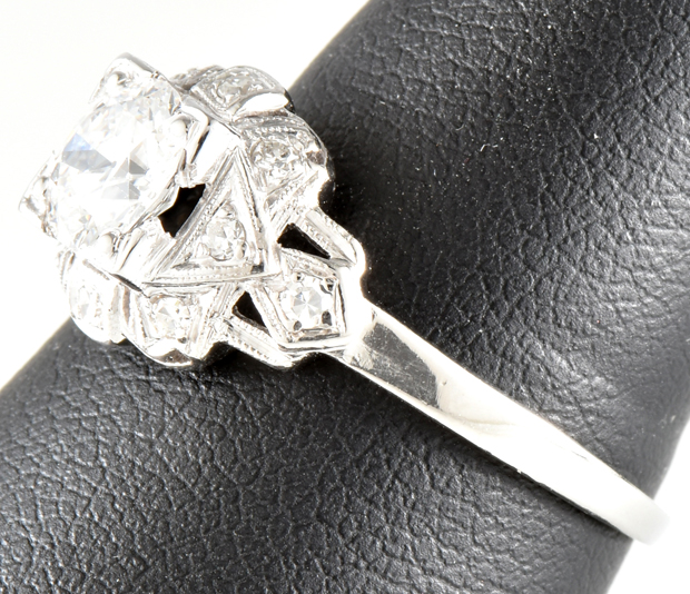 Platinum Vintage Diamond Ring with a .78 Carat Circular Brilliant GIA #2171724566