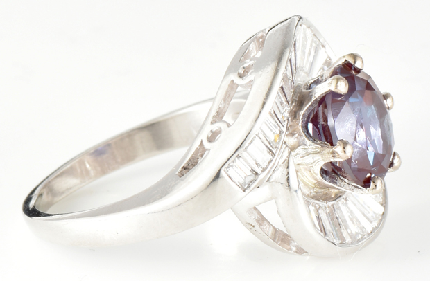 Platinum Diamond and Alexandrite Ring