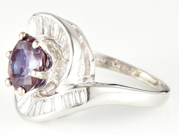 Platinum Diamond and Alexandrite Ring