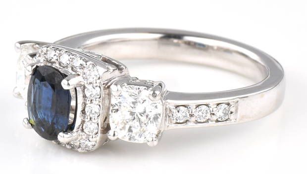 14K White Gold Diamond and Sapphire Ring