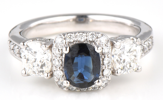 14K White Gold Diamond and Sapphire Ring