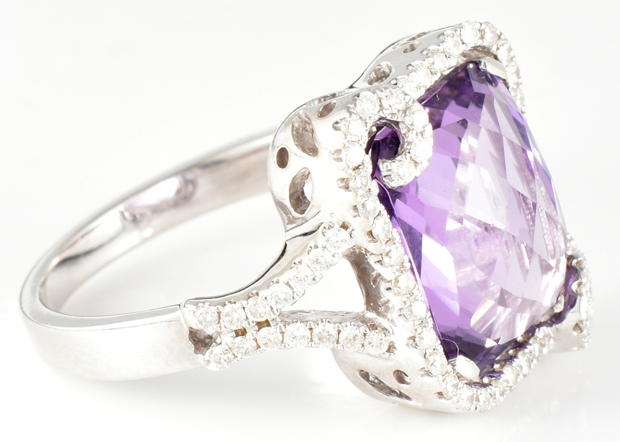 14K White Gold Amethyst and Diamond Ring