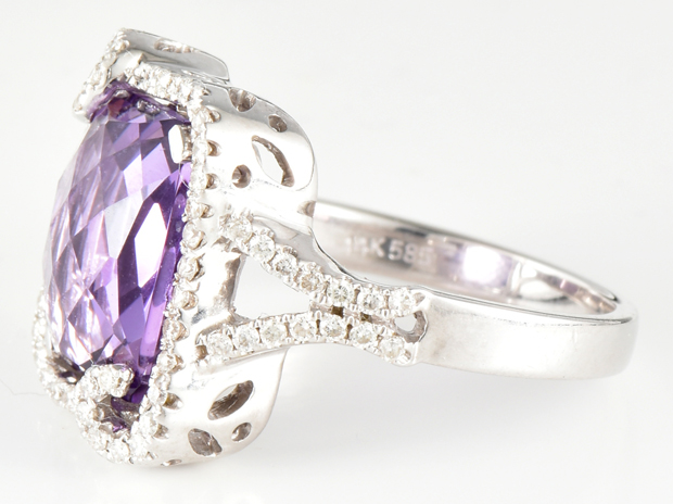 14K White Gold Amethyst and Diamond Ring