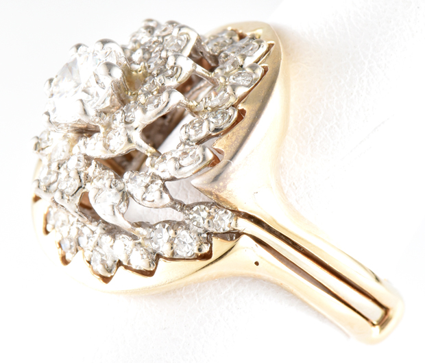 14K Two-Tone Diamond Cluster Ring 