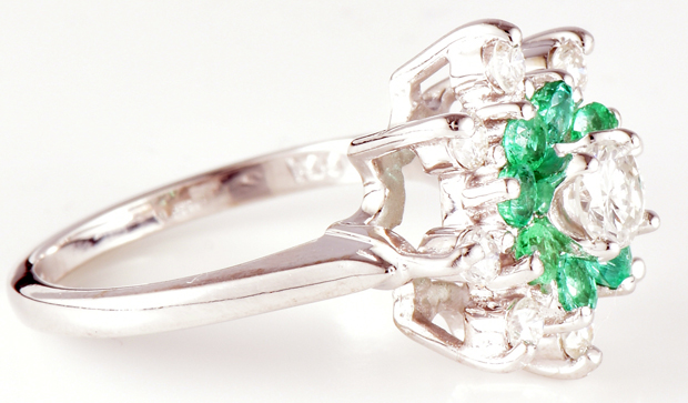 14K White Gold Diamond and Emerald Ring