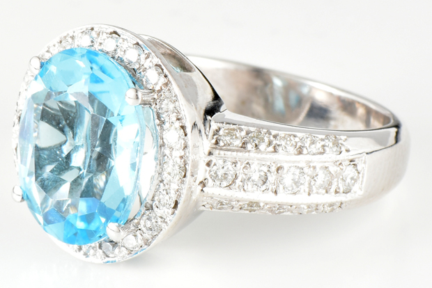 14K White Gold Blue Topaz Ring