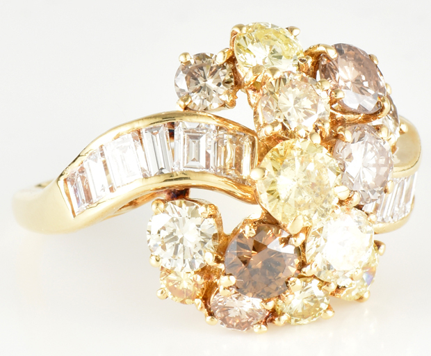 14K Yellow Gold Multi-Color Diamond Ring