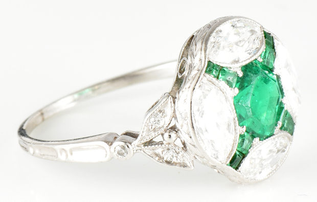 Tiffany & Co. Platinum Diamond and Emerald Ring