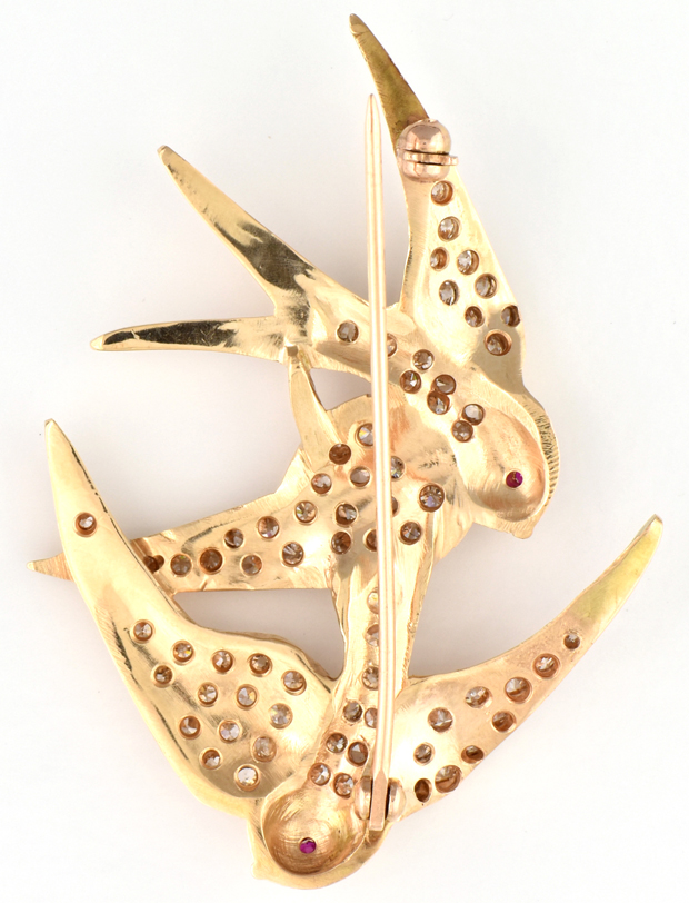 14K Yellow Gold Double Bird Pin