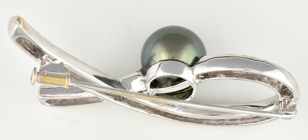 18K White Gold Diamond Pearl Pin