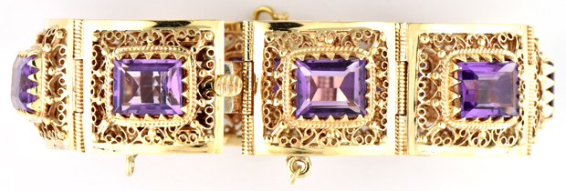 14K Yellow Gold Amethyst Bracelet 
