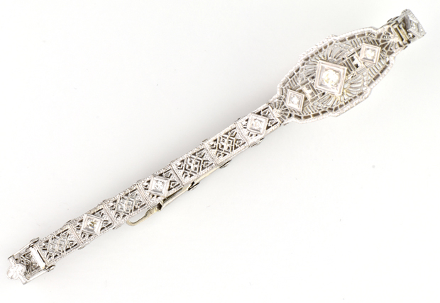 10K White Gold Vintage Diamond Bracelet 