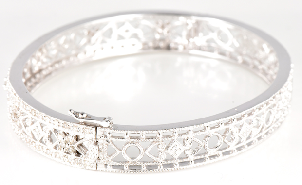 14K White Gold Diamond Bangle 