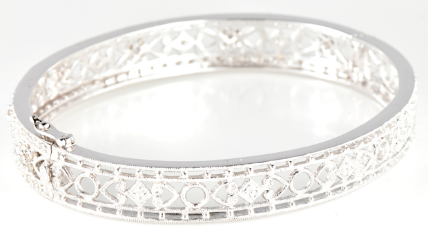14K White Gold Diamond Bangle 