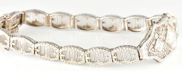 14K White Gold Vintage Diamond Bracelet 