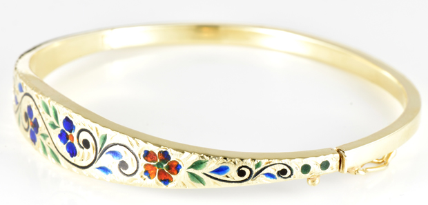 14K Yellow Gold Enameled Bangle 